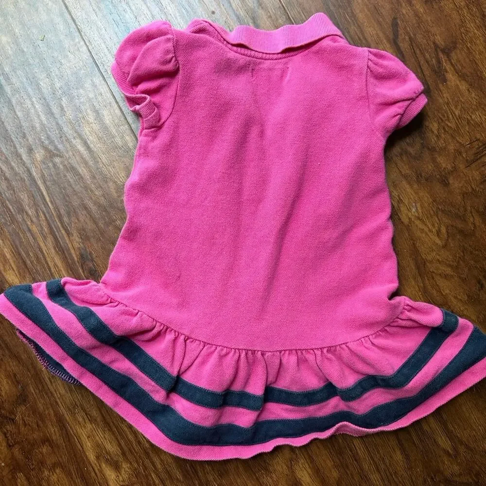Ralph Lauren Hot Pink Navy Stripes Cotton Ruffled Polo Dress & Bloomers 12M